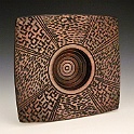 Almost Square Bowl $140  Cherry Wood, Black Milk Paint, 3 Power Carved Textures,  1.5" x 7.75" x 8.25",  11/2011 Here I was experimenting with different carving textures and the appearance of slightly rounding over the corners on a square bowl that I screwed up by knocking the corners off.